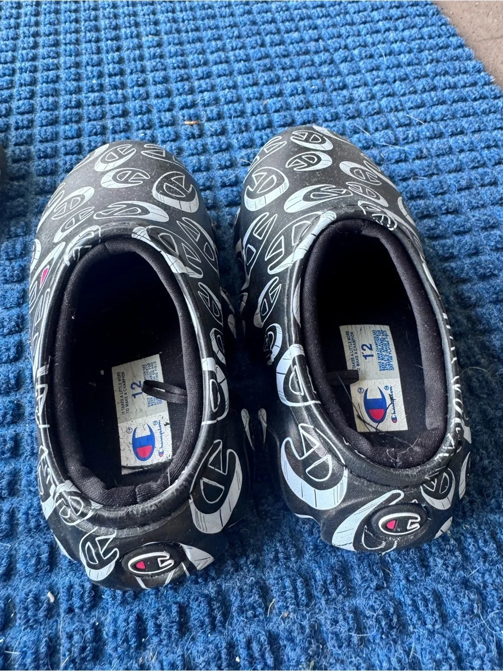 Champion Kids Black Logo Clog Shoes with Pink Detail